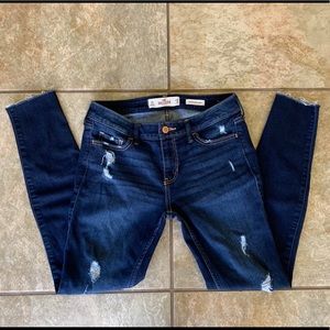 Low Rise Super Skinny Dark Blue Distressed Jeans